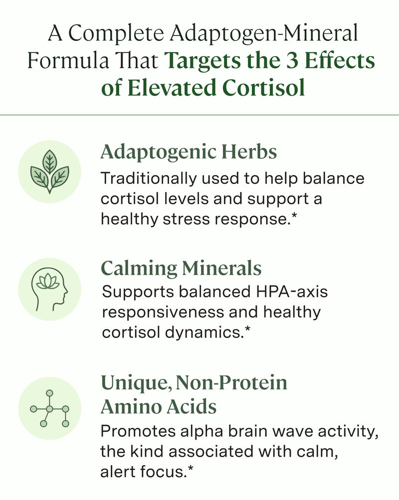 A Complete Adaptogen-Mineral Formula That Targets the 3 Effects of Elevated Cortisol